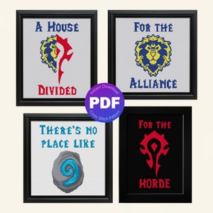 Set of 4 Cross Stitch Patterns, WoW Bundle - Quotes, Video Games - ZIP, PDF Instant Download