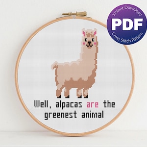 Cute Alpaca Cross Stitch Pattern - Supernatural Inspired, Fake Ruby Quote, Alpacas Are The Greenest Animal, Kawaii - PDF Instant Download