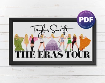 T. S. Tour Cross Stitch Pattern - The Eras, Music, Concert, Tour Outfits, Lover, Reputation, Etc - PDF Instant Download