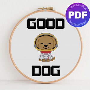Patrón de punto de cruz de perro espacial - Buen perro versión 2 - Descarga instantánea en PDF