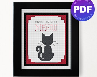 Katze Kreuzstich Stickvorlage - Die Katze Miau - PDF Sofort Download