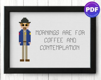 Horror Cross Stitch Pattern - Coffee and Contemplation Quote - PDF Instant Download