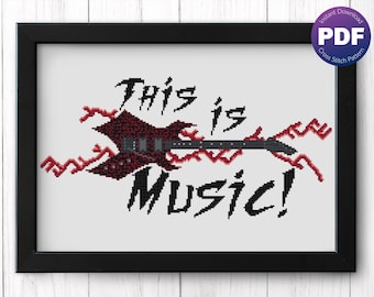 Rock Star Cross Stitch Pattern - Guitar Solo, Warlock, Music Quote, Horror - PDF Instant Download