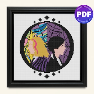 Gothic Cross Stitch Pattern - Spider Web, Colorful, Window - PDF Instant Download