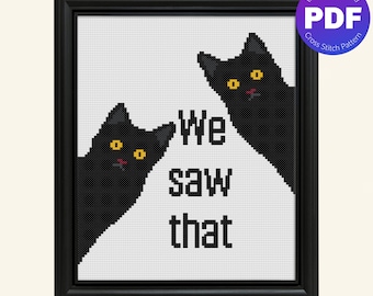 Funny Cat Cross Stitch Pattern Peeking Cats, Pattern With and