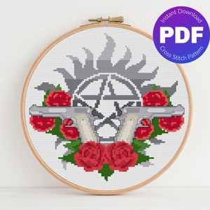 Bovennatuurlijk geïnspireerd kruissteekpatroon - Anti-bezeten symbool - PDF direct downloaden
