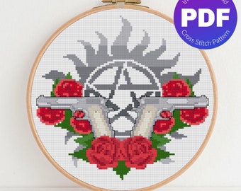 Patrón de punto de cruz inspirado en lo sobrenatural - Símbolo anti-posesión - Descarga instantánea en PDF