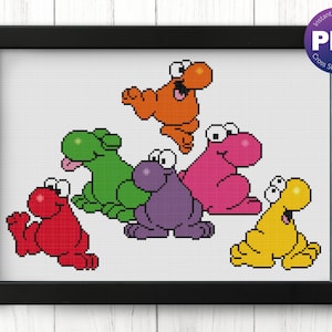 Nerds Cross Stitch Pattern - Playful Nerds, Colorful, Red, Green, Orange, Purple, Pink, Yellow - PDF Instant Download
