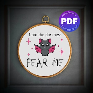 Cute Bat Cross Stitch Pattern - Fear Me Quote - PDF Instant Download