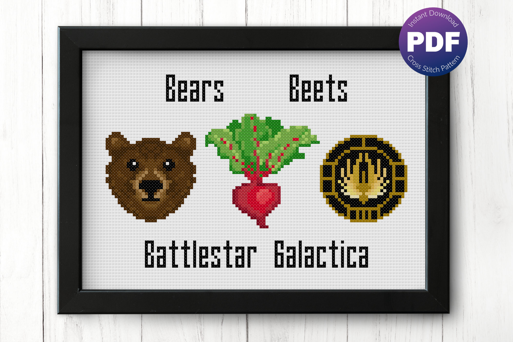 Office Cross Stitch Pattern - Bears, Beets, Battlestar Galactica Quote - PDF Instant Download