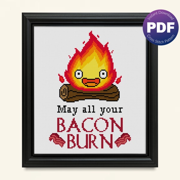 Fire Demon Cross Stitch Pattern - Bacon - PDF Instant Download