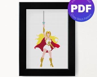 Hero Cross Stitch Pattern - Transformation Pose, 1980s, Classic - PDF Instant Download