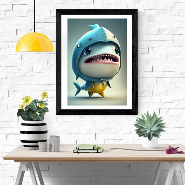 Cute Baby Shark Poster Card - Digital Download