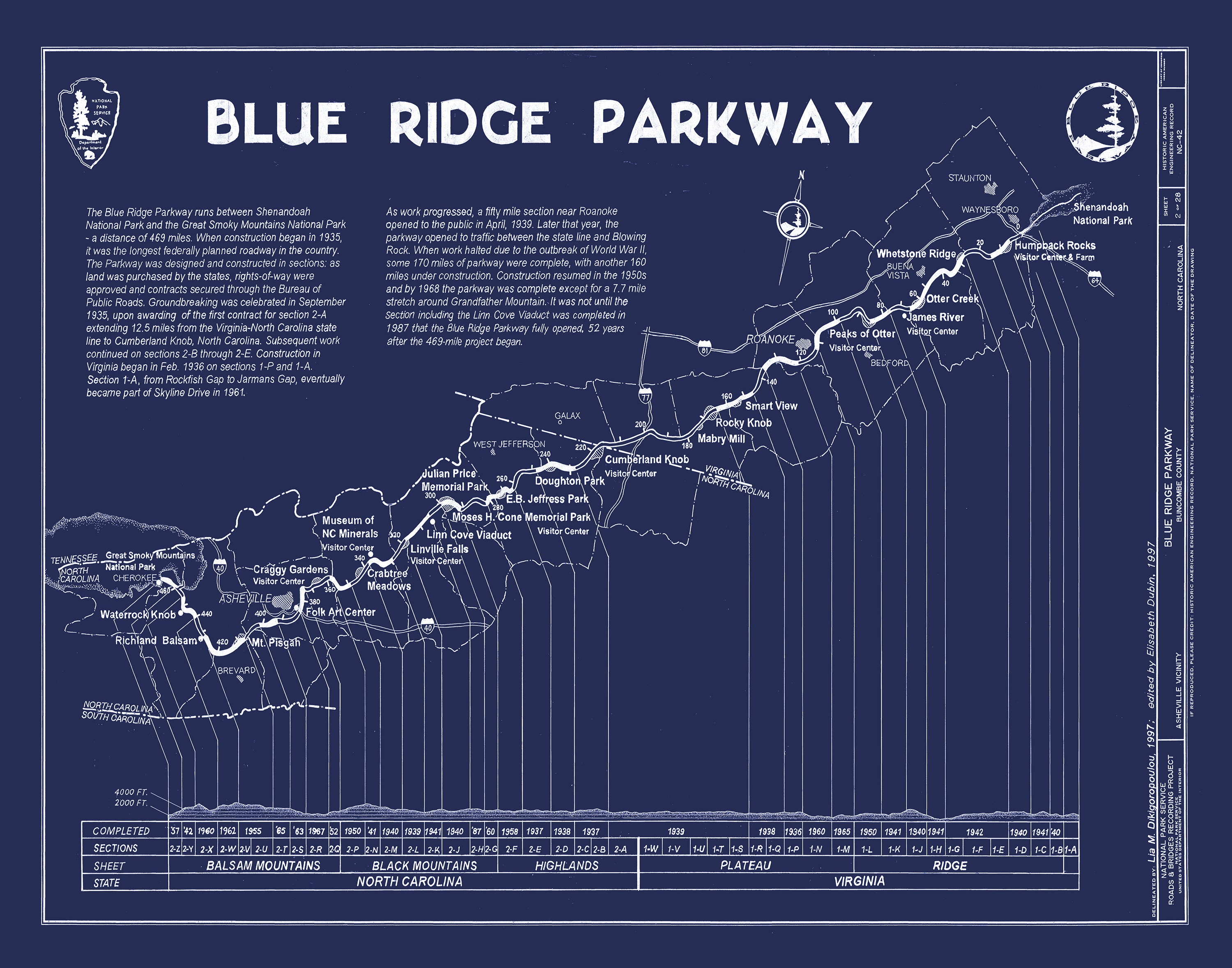 Blue Ridge Parkway Map Etsy