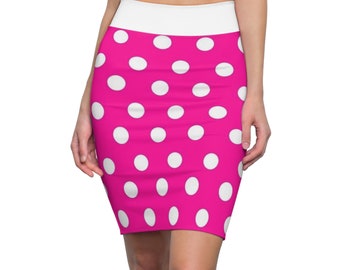 Pink and White Polka Dot, Women's Pencil Skirt (AOP)