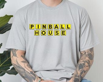 Pinball House Graphic T-Shirt, Retro Arcade Gaming Apparel, Birthday Gift, Game Room Tshirt, Tournament Gear