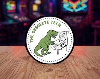 Retro T-Rex Arcade Sticker, Dinosaur Playing Asteroids Decal, Gamer Gift, Pinball Enthusiast Gift