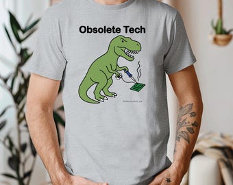 Obsolete Tech T-Rex Soldering Circuit Board Shirt, Retro Computer Geek Tee, Gildan Soft Style Tee