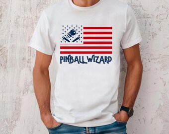 Pinball Wizard American Flag T-Shirt | Retro Arcade Gamer Tee | 250th Birthday Bash