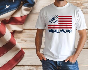 Pinball Wizard Flag T-Shirt, Comfort Colors C1717, America 250th Birthday Tee, Patriotic Pinball Shirt, July 4th Arcade Gift