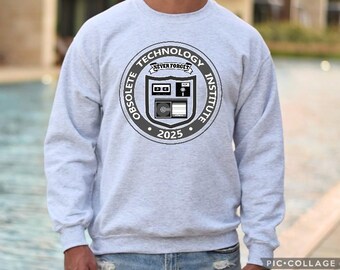 Retro Obsolete Tech College SweatShirt, 70s Nostalgia Electronics Graphic Sweatshirt