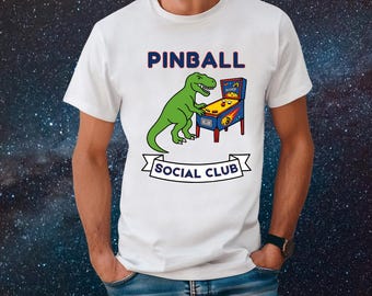 Dinosaur Pinball Social Club T-Shirt, Gildan Soft Style Tee, Retro Arcade Gamer Tee, Funny Dinosaur, Silverball Club