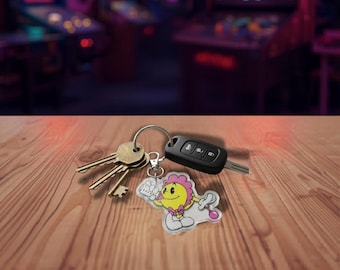 Baby Pac-Man Keychain, Retro Arcade Gamer Accessory, 80s Nostalgic Bag Charm