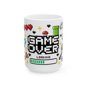 Gamer Mug - Fun Gift for Gamers, Game Over Design, Retro Gaming Collectible, Unique Coffee Cup for Birthdays, Holidays