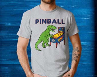 Dinosaur Playing Pinball Shirt, Funny Pinball T-Shirt, Retro Arcade Gamer Tee, T-Rex Gift for Pinball Lovers, Dinosaur Game Room Shirt