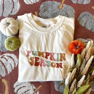 Kürbis Saison Besticktes Shirt - Herbst T-Shirt - Halloween Shirt - Comfort Colors - Besticktes T-Shirt