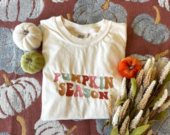 Pumpkin Season Embroidered Shirt - Fall T-Shirt - Halloween Shirt - Comfort Colors - Embroidered T-Shirt