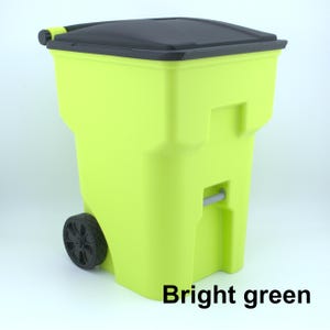 Mini Trash Can: 3D Printed with Working Lid Wheels - 10.4" tall - Multiple colors - Desktop Trash Bin - Gift for Kids Room Coworkers Bright green