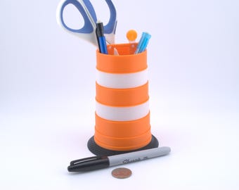 Traffic Barrel Pen Cup - 5.5 Inches Tall - 3D Printed