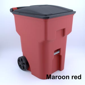 Mini Trash Can: 3D Printed with Working Lid Wheels - 10.4" tall - Multiple colors - Desktop Trash Bin - Gift for Kids Room Coworkers Maroon red