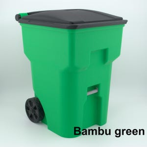 Mini Trash Can: 3D Printed with Working Lid Wheels - 10.4" tall - Multiple colors - Desktop Trash Bin - Gift for Kids Room Coworkers Bambu green