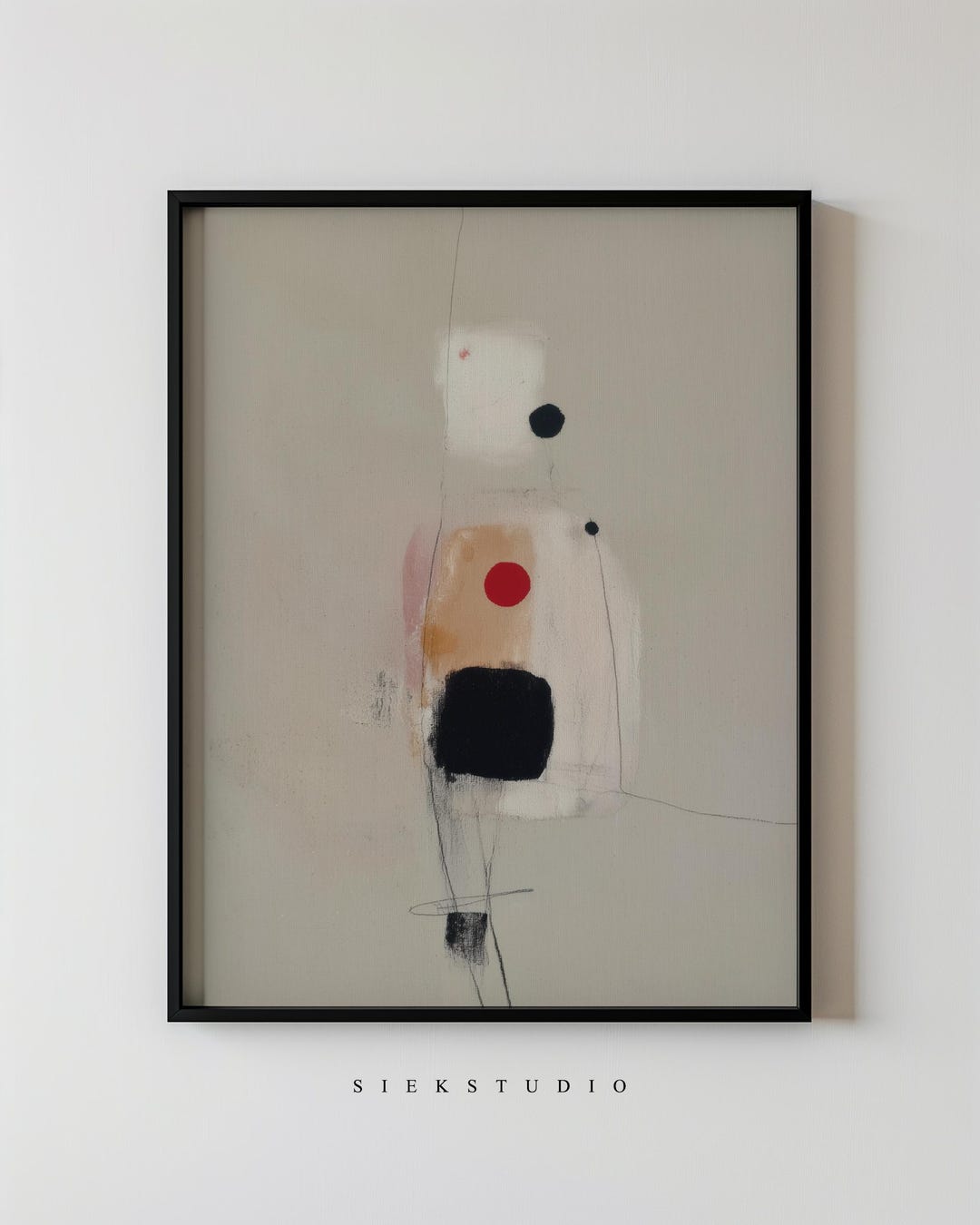 Modern Abstract Figure Wall Art Print, Minimalist Neutral Red Black ...