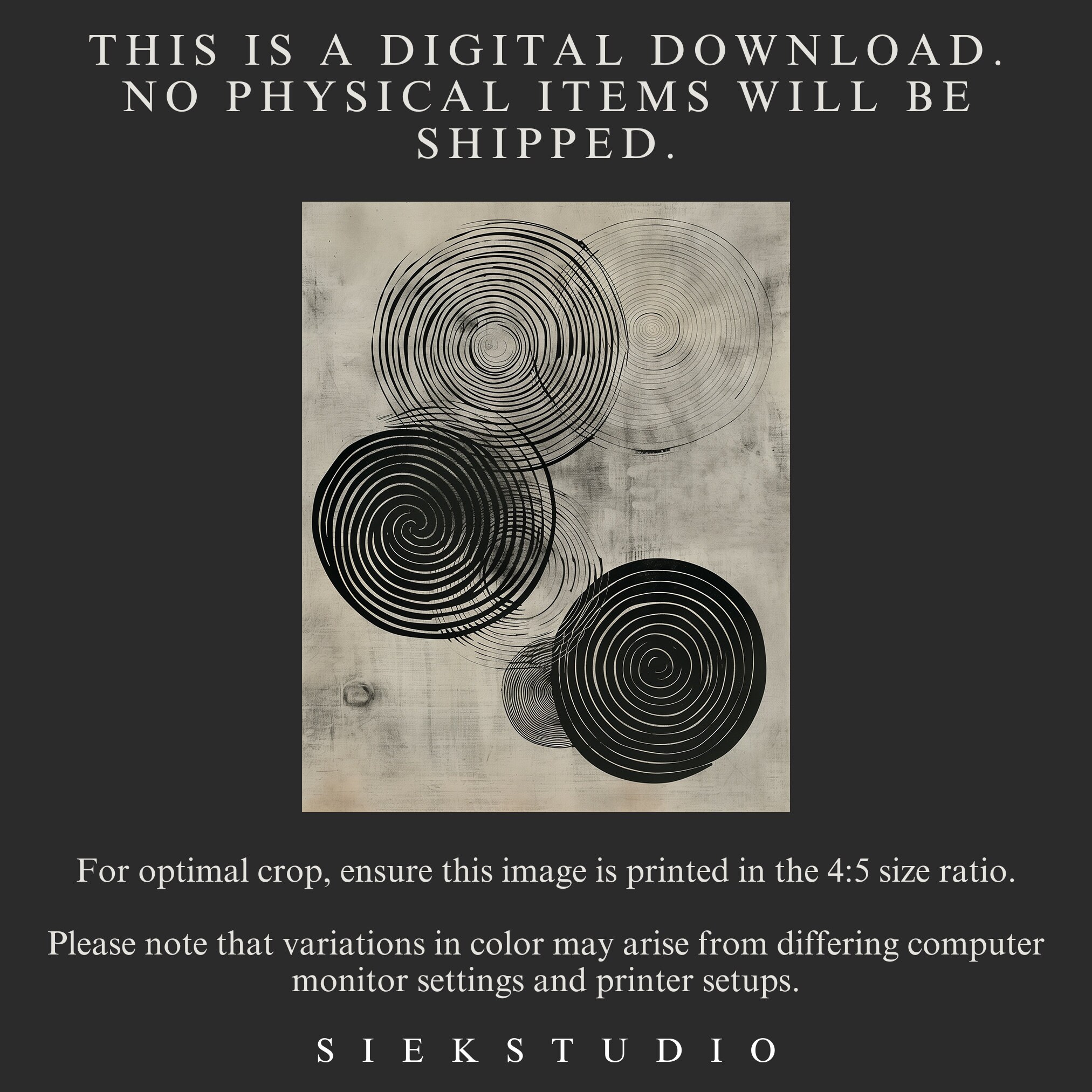 Abstract Spiral Circle Art Printable Black and White Minimalist Circle ...