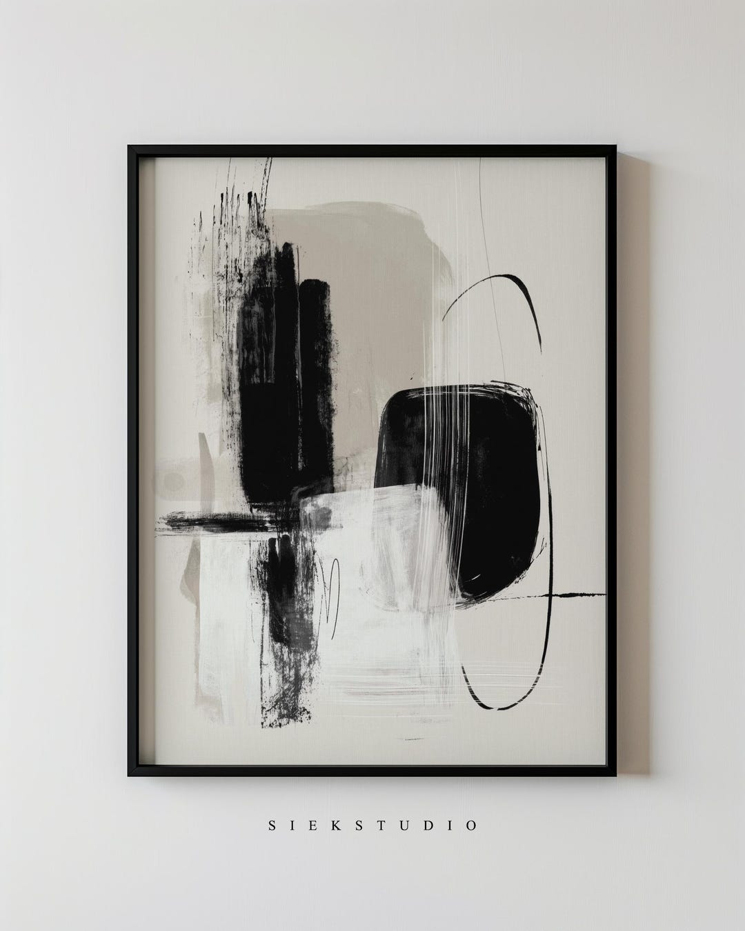 Minimalist Abstract Shapes Textured Black and White Art, Modern ...