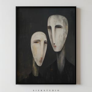 Abstract Face Wall Art, Modern Minimalist Portrait Printable Black Neutral Emotional People Artwork, Contemporary Pair Living Room Decor 53