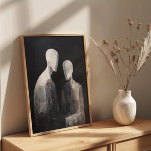 ミニマリストの人物抽象カップルアート描画印刷可能な白黒比喩的ニュートラルウォールアート、モダンな感情的な装飾アートワーク50 画像 2