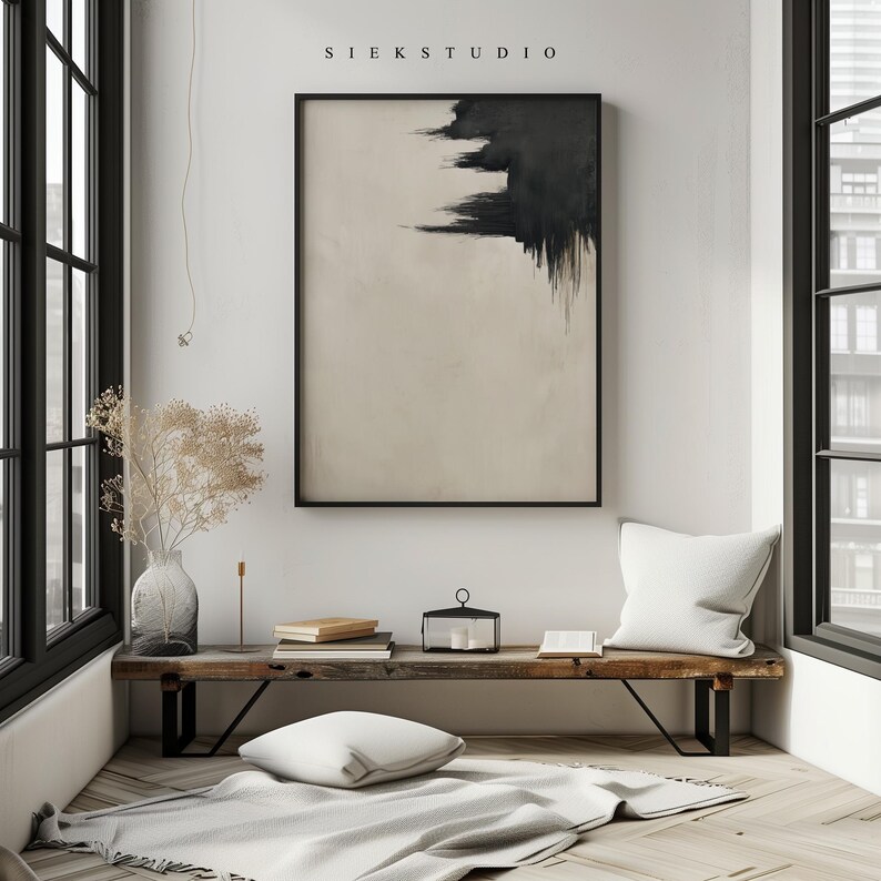 Black And Beige Brushstroke Wall Art, Modern Abstract Minimalist Painting, Contemporary Expressionist Home Minimalistic Decor Artwork 247 image 8