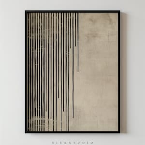 Impresión de arte de línea abstracta, líneas negras geométricas sobre beige, arte de pared minimalista moderno, abstracto imprimible para la decoración del dormitorio y la sala de estar