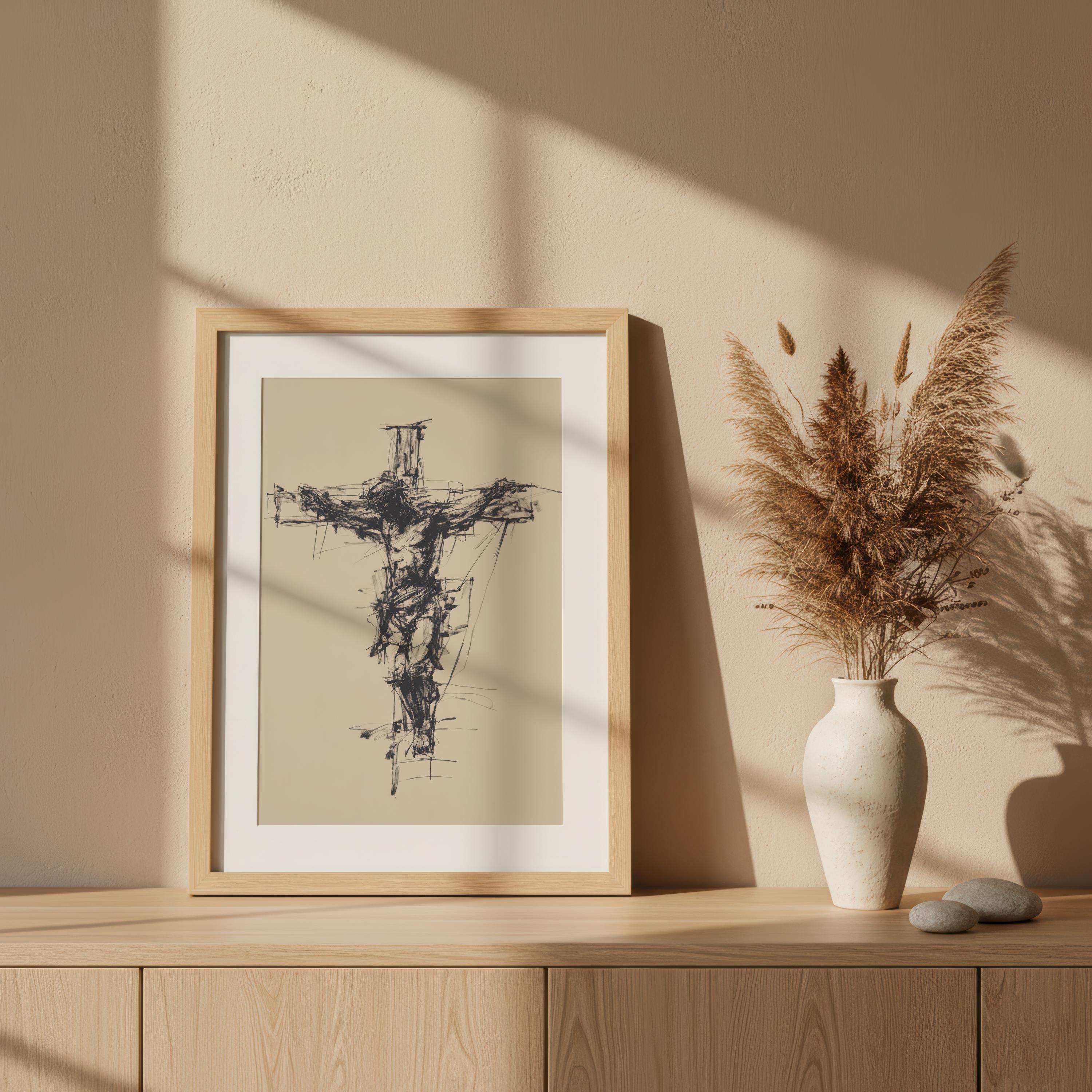 Modern Crucifix Wall Art Printable Abstract Jesus on Cross Sketch ...