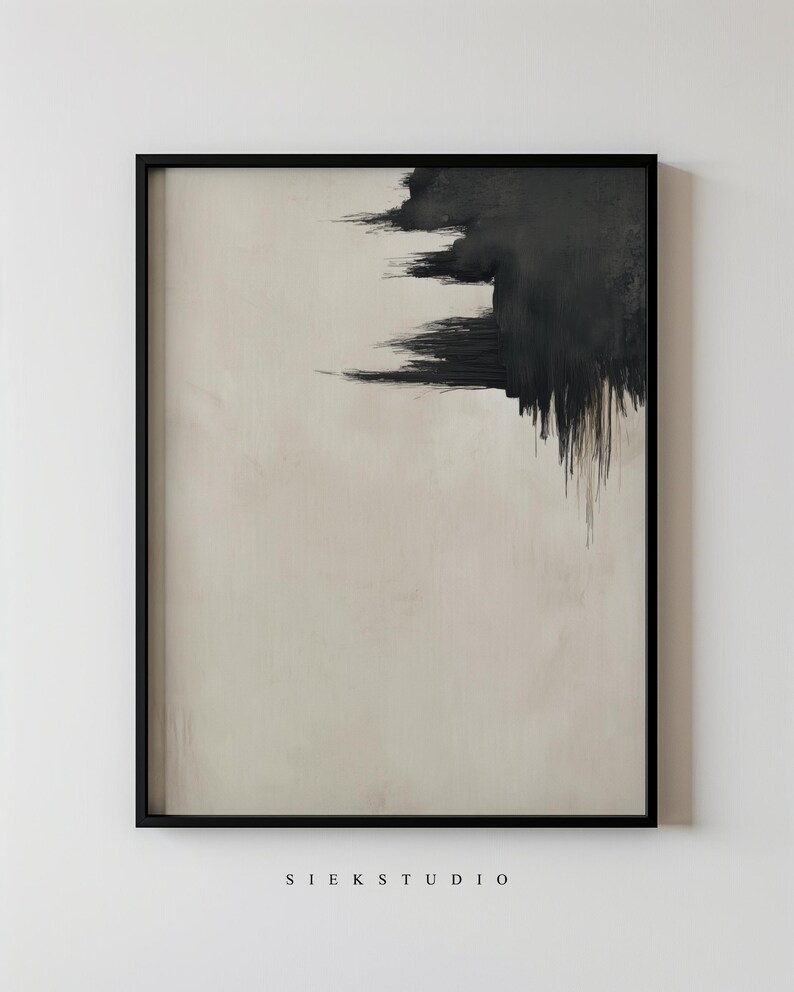Black And Beige Brushstroke Wall Art, Modern Abstract Minimalist Painting, Contemporary Expressionist Home Minimalistic Decor Artwork 247 image 1