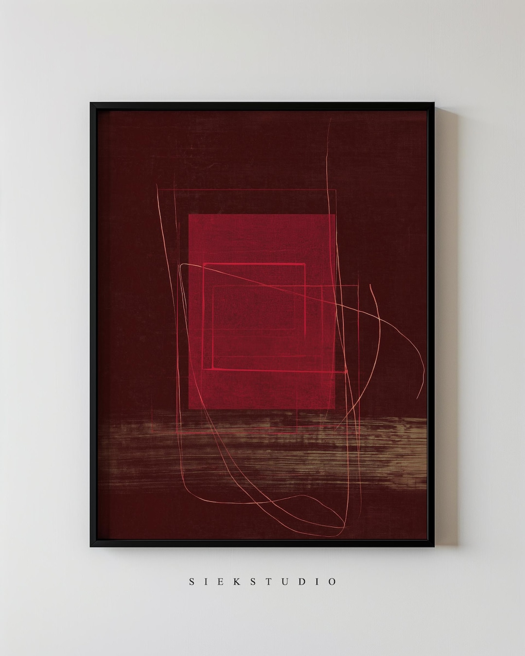 Modern Abstract Red Wall Art Print, Minimalist Geometric Artwork ...