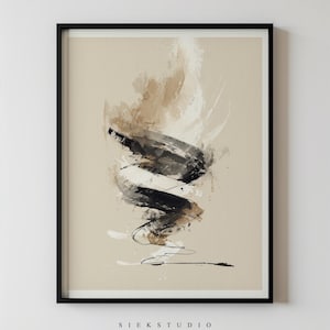 Abstract Printable Black and Tan Modern Abstract Wall Art, Minimalist Artwork, Swirling Brushstroke Art, Neutral Art Decor, Modern Wall Art