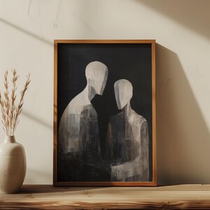 ミニマリストの人物抽象カップルアート描画印刷可能な白黒比喩的ニュートラルウォールアート、モダンな感情的な装飾アートワーク50 画像 5