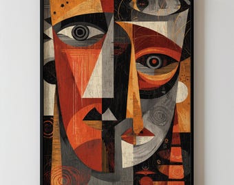 Bold African Cubist Wall Art, Abstract Tribal Face Printable With Strong Contrast For Modern Contemporary Cultural Decor Download 434