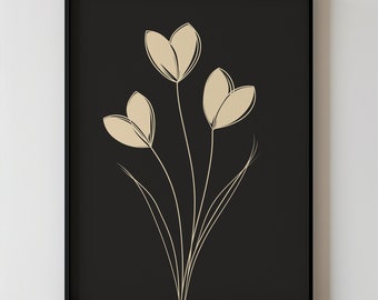 Minimalist Botanical Line Art, Modern Floral Illustration Boho Home Decor, Japandi Decor, Minimalistic Flower Wall Art Neutral Printable Art