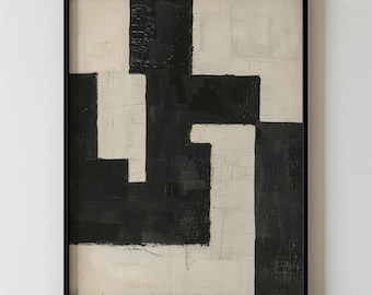 Stampa artistica astratta moderna in bianco e nero, decorazione murale geometrica minimalista, arredamento per la casa neutro contemporaneo, grande stampabile, download digitale